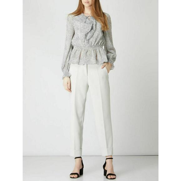 TED BAKER Alyanna Lace Up Ruffle Front Textured Long Sleeve Blouse Top Sz 4 - Picture 3 of 9